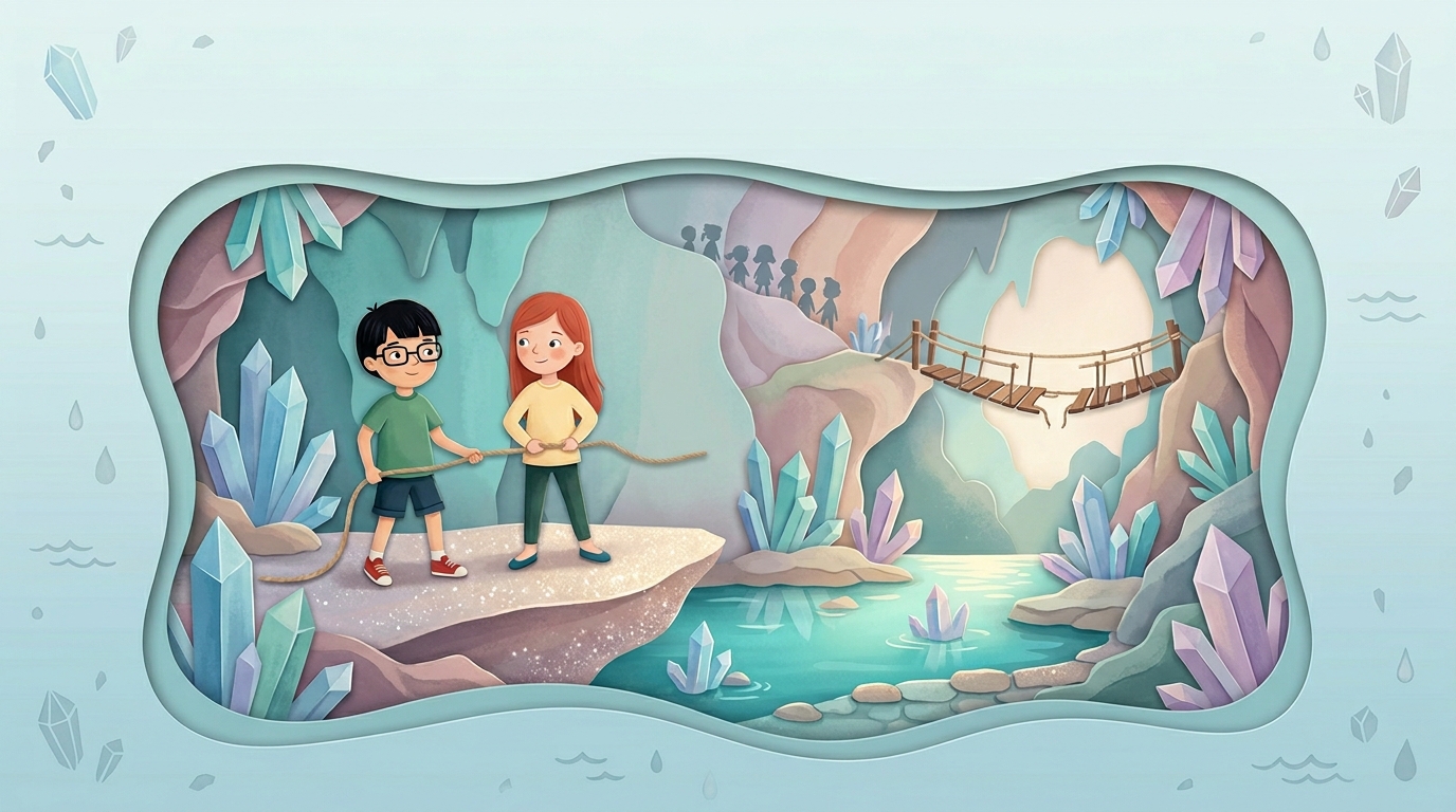 Basti, Lisa und die Brücke im Kristallsee